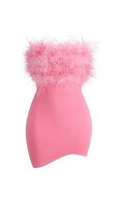 PINK STRAPLESS FEATHER BODYCON MINI DRESS Mini Party Dress, Party Mini Dress, Mini Tube Dress, Strapless Bodycon Dress, Asymmetrical Hem Dress, Feather Trim, Mini Party, Milk Silk, Tube Dress