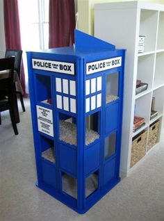 a blue police box is in the living room