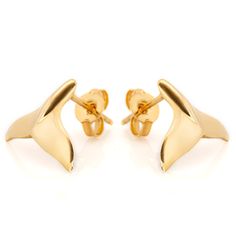 These precious whale tail stud earrings are handcrafted and carefully polished to a glossy finish. The design is simple and elegant capturing the classic look of a humpback whale fluke gently lifting out of the ocean.  Made with 100% recycled 9 carat yellow gold (can also be made in white gold, rose gold or other metals upon request), these earrings perfectly complement any of the necklaces within the Humpback Whale Jewellery collection. Signature World Treasure gift box. FREE SHIPPING WORLDWIDE Whale Fluke, Gold Whale, Whale Jewelry, Ocean Earrings, Ocean Inspired Jewelry, Treasure Gift, Earrings Beach, Beach Earrings, Jewelry Beach