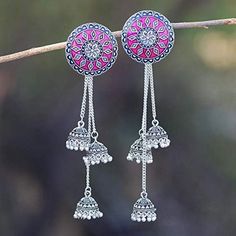 Overview These stylish Jhumki Earrings set from JewelryTrack will certainly leave you spellbound. These Jhumki Earrings set have an excellent finish and gives out an exquisite sense of style. If you are looking for an amazing Fashion Jewelry set for special occasions such as Anniversary, Engagement, Party, Wedding or for gifting , then your search ends here. Item Description: The look is stunning and preciously suitable for all kinds of dressy occasions. COLOR : Silver Metal: Brass OCCASION: PAR Pink Drop Earrings Jewelry For Diwali, Pink Temple Jewelry Chandbalis, Pink Dangle Temple Jewelry Earrings, Bohemian Pink Danglers For Festive Occasions, Pink Bohemian Danglers For Festive Occasions, Pink Latkans Earrings For Navratri, Pink Navratri Earrings For Festive Occasions, Festive Pink Round Danglers, Pink Earrings For Navratri Festival