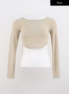 Beige / S/M Fitted Crew Neck Crop Top For Layering, Versatile Fitted Crop Top For Layering, Fitted Crew Neck Crop Top For Fall, Fitted Versatile Top For Winter, Trendy Stretch Crop Top For Fall, Trendy Long Sleeve Beige Crop Top, Fitted Versatile Winter Tops, Versatile Fitted Winter Tops, Fall Fitted Crew Neck Crop Top