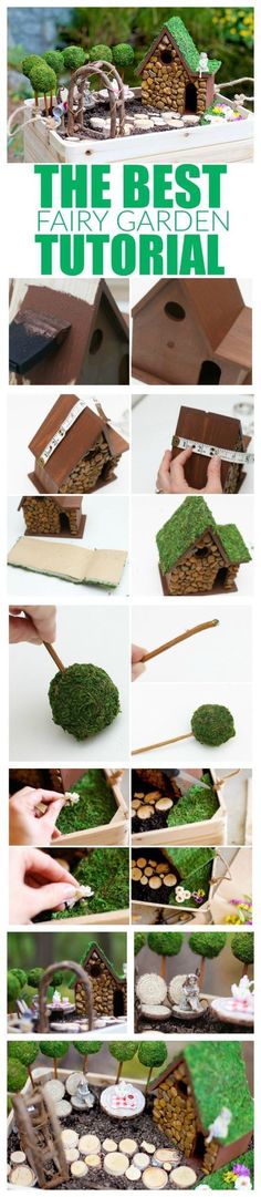 the instructions for how to make a birdhouse out of wood and fake grass with rocks