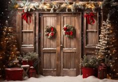 Christmas Wooden Doors Backdrop - Gatsby Backdrop Lights Backdrop, Backdrop Photoshoot, Xmas Tree Lights, Trees Lights, Door Backdrops, Photo Booth Background, Christmas Photo Booth, Light Backdrop, Christmas Play