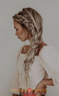 Good looking braid ideas #hairs #braids Poofy Braid Hairstyles, Asymmetrical Braids, Multiple Braids Hairstyles, Braided Hairstyles White Women, Braids For Bridesmaids, Fancy Braided Hairstyles, Long Braid Hairstyles, Braid Headband Hairstyle, Braid Headband