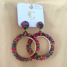 Nwt! Made In India. 3 Pairs Available!! Matching Necklace Available On Page!! Name Your Price! Send Me Your Best Reasonable Offer And I Will Accept!! Xoxo Orange Necklace, Earring Bundle, Glitter Earrings, Blue Pendant, Long Dangle Earrings, Fish Hook Earrings, Beaded Hoop Earrings, Dangly Earrings, Beaded Hoops