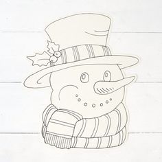 a drawing of a snowman wearing a hat and scarf