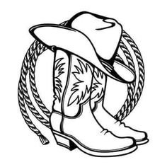 a cowboy hat and boots on a rope