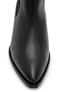 A pointy toe plays up the modern attitude of a block-heel Chelsea boot that's ready to elevate any look. 1 3/4" heel, 6" shaft (size 11) 11 1/2" circumference (size 11) Leather or genuine calf-hair and textile upper/leather lining/synthetic sole Made in Portugal Calf Leather Heeled Boots With 4-inch Pointed Toe, Calf Leather Heels With Stacked Heel And Pointed Toe, Pointed Toe Boots With Stacked Heel In Medium Width, Classic Pointed Toe Boots With 4-inch Heel, Pointed Toe Boots With Reinforced Heel For Office, Sleek Heeled Boots With Stacked Block Heel, Pointed Toe Chelsea Boots With Leather Sole For Office, Pointed Toe Workwear Boots With Leather Sole, Office Boots With Stacked Pointed Heel