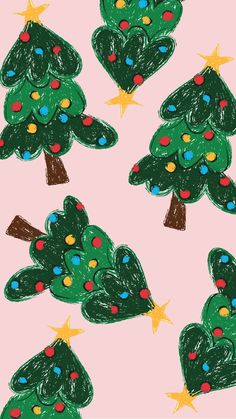 a drawing of christmas trees on a pink background