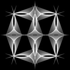 an abstract white pattern on a black background, consisting of intersecting lines and shapes that appear to be interlocked