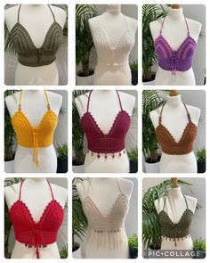 PLEASE DO NOT PURCHASE BEFORE HAVING MESSAGED ME FIRST TO DISCUSS YOUR WISH.  The majority of tops we make are designed to fit someone between the sizes of UK 6 to UK12/14. Approximately cup sizes A - C. All Displayed on a UK size 8/10 mannequin.  This listing is for a custom sizing crochet bralette crop top in a regular length in the colour way and design of your choosing within the inspiration of existing bralettes previously made! We can make almost any size, and have done previously to cater for larger dress sizes, larger chest sizes, people with larger chest sizes who need thicker straps for support etc etc! Just message us to have a chat about the size you want and which ones you have liked the look of!  Etsy limits the number of photos I'm allowed to post, so along with existing lis Crochet Bralette, Custom Crochet, Bralette Crop Top, Cup Sizes, Cropped Tops, Large Dress, Tube Top, Womens Clothing Tops, Custom Orders