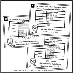 four different worksheets for students to use in the classroom, including one with numbers and