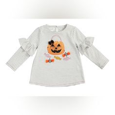 Mud Pie Shirt Featuring Pumpkin Appliqu. Ruffle Detail, Size 12-18 Months. New With Tags. Pet Free, Smoke Free Home. 84% Cotton / 11% Polyester / 5% Spandex Machine Wash; Tumble Dry Imported Playful Long Sleeve Tops With Ruffles, Playful Ruffled Tops For Playwear, Playful Ruffle Tops For Playwear, Playful Fall Tops For Playwear, Cute Long Sleeve Ruffled Shirt, Sweet White Tops For Fall, Cute Holiday Tops For Spring, Cute Tops For Spring Holiday, Cute Spring Holiday Tops