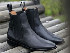 Black Chelsea Boots for Men Slip on Leather Boots Men's Dress Boots, Leather Boots For Men, Men’s Boots, Harness Boots