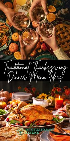 thanksgiving dinner menu with turkey, oranges and other foods