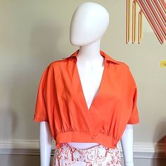 2 Piece Orange Wide Legs Crop Top Pants Set Brand New Size Large/ 12 High Waist Cotton Tops For Day Out, High-waisted Cotton Tops For Day Out, High Waist Tops For Spring Vacation, Chic High-waist Vacation Tops, Spring Workwear Tops With High Waist, Crop Top Pants Set, Top Pants Set, Wide Legs, Orange White