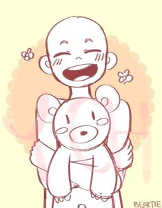 a drawing of a man holding a teddy bear