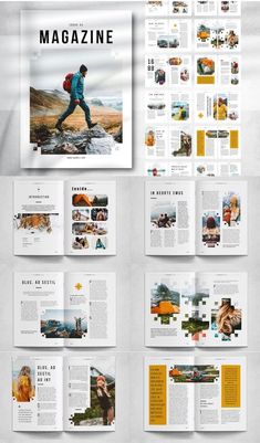 an open magazine is shown with the pages folded in different styles and colors, as well as