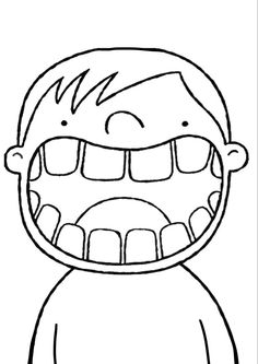 a drawing of a boy with his mouth wide open and teeth missing from the front