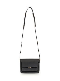 Black bag. Adjustable shoulder strap. Flap and snap closure. Four compartments. Two zip pockets.Composition: Outside: 100% Calfskin Lining: 65% Polyester, 35% Cotton | Marni Women's Trunk Medium Bag in Black | FW23/24 Marni Trunk Bag, Trunk Bag, Medium Bag, Sneaker Wedge, Black Bag, Medium Bags, Luxury Retail, Italian Fashion, Bridal Shoes