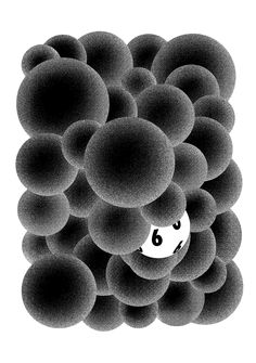 a black and white photo of a bunch of balls in the shape of a face