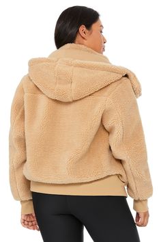 Easy come, easy go. Cut from cozy sherpa and equipped with a removable hood and zip pockets, our ultra-comfy Foxy Sherpa Jacket will get you to the studio every time. Features a front-zip closure, oversized silhouette and ribbed cuffs and hem. On-trend oversized fit Removable hood & zippered pockets Designed to work from studio to street Wear-tested by our in-house team for the perfect fit Foxy Sherpa Jacket in Camel, Size: XS | Alo Yoga® Alo Yoga Winter Outerwear With Ribbed Cuffs, Hooded Alo Yoga Outerwear With Ribbed Cuffs, Cozy Long Sleeve Alo Yoga Outerwear, Alo Yoga Hooded Outerwear With Ribbed Cuffs, Alo Yoga Cozy Long Sleeve Outerwear, Cozy Brown Outerwear With Ribbed Cuffs, Alo Yoga Hooded Outerwear For Winter, Alo Yoga Fall Outerwear With Drawstring Hood, Alo Yoga Drawstring Hood Outerwear For Fall