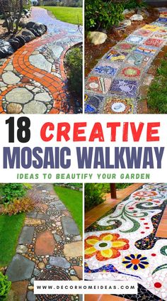 Discover 18 creative mosaic walkway ideas to transform your garden into a vibrant, artistic haven. From colorful pebble patterns to intricate tile designs, these unique paths will add charm and personality to any outdoor space. Unleash your creativity and explore the possibilities to enhance your garden's beauty with stunning mosaic walkways. Garden Tiling Ideas, Rock And Stepping Stone Path, Simple Mosaic Patterns Templates Free Printable, Outdoor Mosaic Wall Art, Garden Mosaic Projects, Stone Garden Design, Mosaic Steps, Mosaics Ideas, Garden Path Ideas