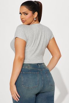 Available In Black, White, Red, Heather Grey, Taupe, And Hunter. Crew Neck Short Sleeve Ribbed Cropped 97% Rayon 3% Spandex Imported | Serai Crew Neck Top in Heather Grey size Small by Fashion Nova Crew Neck Top, Personal Marketing, Grey Fashion, Sweater Jacket, Heathers, Heather Grey, Fashion Nova, Crew Neck, Black