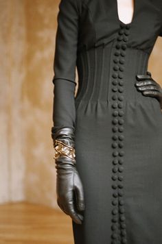 L'Wren Scott Dress With Buttons In Front Style, City Witch, Mysterious Beauty, L'wren Scott, Sleek Dress, Black Formal, Dress Princess, Long Gloves, Princess Style