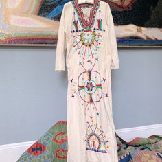 Multicolored Vintage 70s Tunic Rare Find In This Size Multicolor Embroidered Long Sleeve Maxi Dress For Summer, Summer Maxi Dress With Multicolor Embroidery And Long Sleeves, Summer Multicolor Embroidered Long Sleeve Maxi Dress, Summer Long Sleeve Maxi Dress With Multicolor Embroidery, Bohemian Maxi Dress With Multicolor Embroidery For Spring, Spring Maxi Dress With Multicolor Embroidery, Spring Festival Maxi Dress With Multicolor Embroidery, Spring Festival Multicolor Embroidered Maxi Dress, 1970s Style Long Sleeve Maxi Dress For Summer