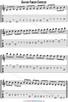 sheet music for guitar with the words guitar finger exercise