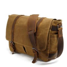 Woosir Waterproof Waxed Canvas 14'' Laptop Messenger Bag Mens Canvas Messenger Bag, Waterproof Messenger Bag, Wax Canvas, Waxed Canvas Bag, Canvas Travel Bag, Canvas Leather Bag, Laptop Messenger Bags, Canvas Messenger Bag, Side Bags