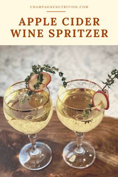 two glasses filled with apple cider wine spritzer