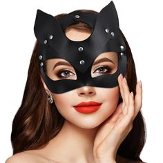 PRICES MAY VARY. 🎀🎀SKIN-FRIENDLY MATERIAL - Our fox mask cat women mask is made of high-quality, soft, and comfortable PU leather cat face mask that won't harm your skin. The lightweight material ensures that you won't even feel it on your face when you wear it. ✨✨LUXURY MYSTERIOUS DESIGN - The halloween mask half-faced cat mask with punk-style rivets is perfect for dressing up your cat woman leather mask costumes. The precise cutout of the mask for women black masquerade mask fits your face p Catwoman Halloween Costume, Catwoman Mask, Masquerade Halloween Costumes, Masquerade Mask Black, Mask Cat, Bunny Mask, Clown Mask, Cat Face Mask, Head Mask