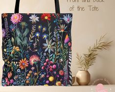 an image of a bag with flowers on it and the words from and back of the tote