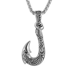 PRICES MAY VARY. Classic Hawaiian Necklace Pendant - Quality fishhook Necklace is a stunning piece of creative art with carved stainless steel hooks. Pendant size: 4.7cm * 2.0mm (1.85 * 0.78 inches) Stainless steel chain length: 23 "+1.96" extended chain. Weight: 12 grams Quality material - The hook is made of 318L polished stainless steel, which is hypoallergenic and resistant to corrosion and rust. Fish Hook Necklace: Fish hooks symbolize strength, prosperity, abundance, productivity, and good Stainless Steel Anchor Necklace For Gift, Fishing Hook Necklace, Nickel-free Viking Style Sterling Silver Necklace, Viking Style Stainless Steel Pendant Necklace, Viking Style Nickel-free Pendant Necklace, Hawaiian Necklace, Fish Hook Necklace, Hook Necklace, Viking Necklace