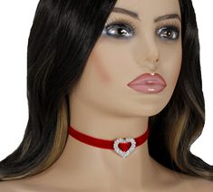 Soft to touch and pretty looking red velvet choker collar with a rhinestone gold plated heart pendant charm. Choker necklace length is 33cm = 13 inch with adjustable 6 cm = 2 3/8inches chain. Velvet 10mm = 0.39 inches wide. Rhinestone heart about 2.6x2.4cm = 1.02x0.94 inches. Please, contact me if you need different length of the necklace. More chokers you can find here https://www.etsy.com/shop/lorArtstudio/edit?ref=seller-platform-mcnav&section_id=22503134 Thank you for stopping by my shop! I hope you have found something that you love!   Add my shop to your favorites and you'll get notifications about new jewelry and promotions Heart-shaped Rhinestone Necklace As Gift, Heart-shaped Rhinestone Necklace For Gift, Valentine's Day Gift Choker With Clavicle Chain, Valentine's Day Gift Clavicle Chain Choker, Heart Shaped Rhinestone Necklace For Valentine's Day, Heart-shaped Rhinestone Necklace For Valentine's Day, Valentine's Day Gift Rhinestone Pendant Necklace, Valentine's Day Gold Rhinestone Necklace, Valentine's Day Heart Rhinestone Necklace Gift