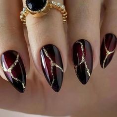 Black To Red Ombre, Ombre Acrylic Nails, Autumn Nails