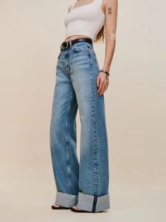 Cary Cuffed High Rise Slouchy Wide Leg Jeans High Rise Bootcut Jeans, Flare Jumpsuit, Cuffed Jeans, Relaxed Jeans, Long Jeans, Denim Trends, Vintage Inspired Dresses, Denim Mini Dress, High Rise Jeans