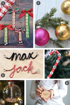 christmas ornaments and decorations are featured in this collage