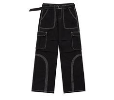 Product information : Main fabric composition: cotton Content of main fabric components: 97(%) Trouser leg style: straight tube Style details: buckle belt decoration Style: Casual/Street/Hip Pop/Vintage/Y2K/PunkDescription:Elegant yet edgy. these Contrast Stitch Baggy Cargo Pants offer both fashion and function. Crafted with 97% cotton. their straight-leg silhouette lends a timeless look. while buckle belt decor provides a whimsical touch. Ideal for a range of stylish looks from casual to vintage. punk. and Y2K. Size Information: Size: S.M.L.XL Trendy Cotton Cargo Pants With Belt Loops, Casual Cotton Bottoms With Belt Detail, Cotton Wide Leg Bottoms With Belt, Black Wide Leg Pants With Belt Detail, Black Belted Cotton Bottoms, Belted Black Cotton Bottoms, Black Cotton Belted Bottoms, Black Belted Bottoms For Streetwear, Casual Belted Cotton Cargo Pants