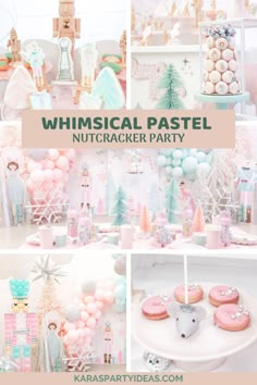 a collage of photos with pastel colors and pink, white and blue decorations