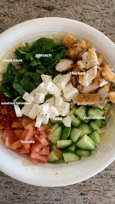 a white bowl filled with different types of food