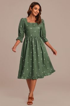 Elementary School Teacher Outfits, School Teacher Outfits, Green Embroidery, Belted Midi Dress, Favorite Boots, Teacher Outfits, Green Pattern, School Teacher, Elementary School