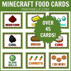 minecraft food cards with the words over 45 cards