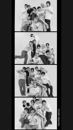 black and white photo collage of people posing for the camera with their arms around each other