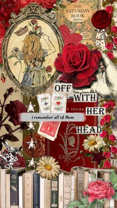 a collage with roses and books on it