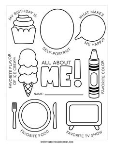 a coloring page with words that say happy birthday and some things to write on it