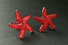 Red Starfish Earrings with Silver Post by StumblingOnSainthood Nickel-free Red Star Earrings, Red Star-shaped Nickel-free Earrings, Feminine Jewelry, Starfish Earrings, Handmade Design, Star Earrings, Earring Backs, Jewelry Plate, Matching Earrings