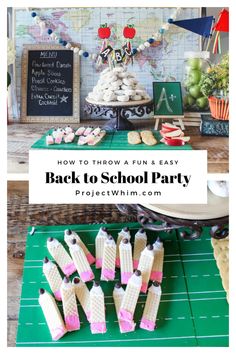 an image of back to school party with cookies and desserts on the table in front